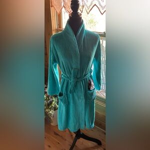 Joe Boxer Youth Girl Plush Bath Robe Size XL 14/16 Turquoise Dog Appliqués